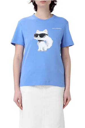Karl Lagerfeld Koszulki, Kobieta, Niebieski, S, Choupette Okulary T-shirt Krótki Rękaw