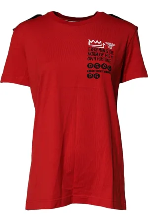 Dolce & Gabbana Koszulki, Kobieta, Czerwony, L, Czerwony Bawełniany T-shirt z Graficznym Nadrukiem