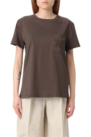 Max Mara Koszulki, Kobieta, brązowy, L, Biały T-shirt z haftowanym logo