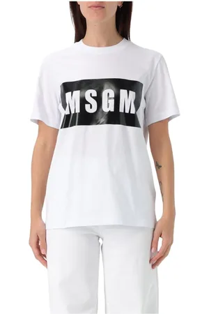 Msgm Koszulki, Kobieta, Biały, S, Czarna Koszulka z Logo dla Kobiet