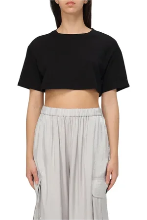 Armani Exchange Koszulki, Kobieta, Czarny, S, Czarna Krótki Rękaw Cropped T-shirt