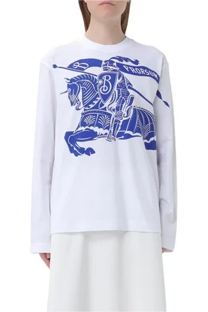Burberry Koszulki, Kobieta, Biały, S, Minimalistyczny T-shirt z Rycerzem na Koniu