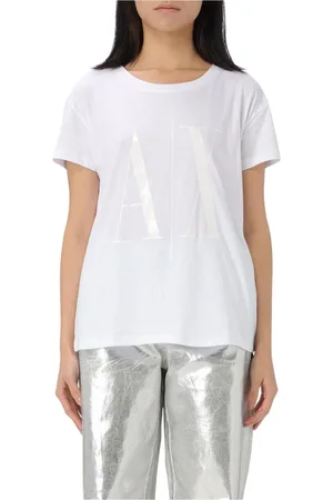 Armani Exchange Koszulki, Kobieta, Biały, S, Czarna Koszulka z Logo dla Kobiet