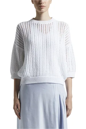 PESERICO SIGN Swetry, Kobieta, Biały, 2XS, Oversize sweter z czystej bawełny z cekinami
