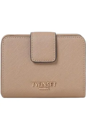 Twin-Set Akcesoria, Kobieta, Beżowy, ONE SIZE, Czarna Skórzana Portmonetka na Zatrzask Stylowa