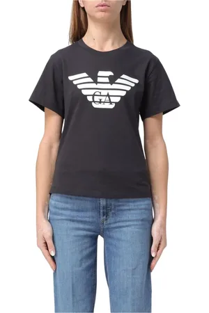 Emporio Armani Koszulki, Kobieta, Czarny, S, Niebieski T-shirt z logo orła dla kobiet