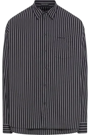 Balenciaga Koszule, Mężczyzna, Czarny, S, Len, Koszula w Paski Pionowe, Czarna, Stylowa