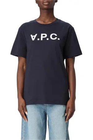 A.P.C. Koszulki, Kobieta, Niebieski, XS, Biała Koszulka z Logo