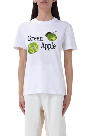 Sportmax Koszulki, Kobieta, Biały, S, Bawełna, Zielony T-shirt z Grafiką