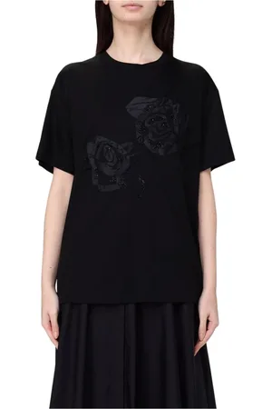 Max Mara Koszulki, Kobieta, Czarny, S, Haftowana Różana Koszulka