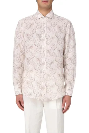 Brunello Cucinelli Koszule, Mężczyzna, Wielobarwność, XL, Szary Koszula z lnianym wzorem Paisley