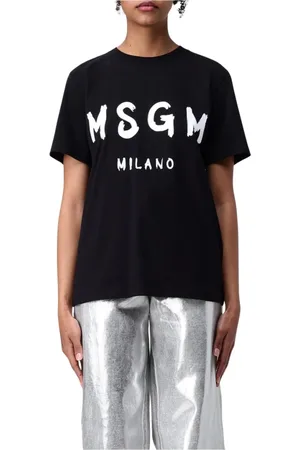 Msgm Koszulki, Kobieta, Czarny, S, Różowa Milano Logo Tee dla kobiet
