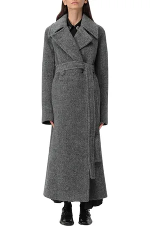 Jil Sander Płaszcze, Kobieta, Szary, S, Czarny Wełniany Płaszcz Maxi