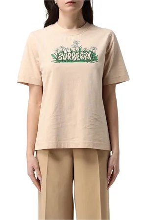 Burberry Koszulki, Kobieta, Beżowy, M, Beżowy T-shirt z grafiką dla kobiet