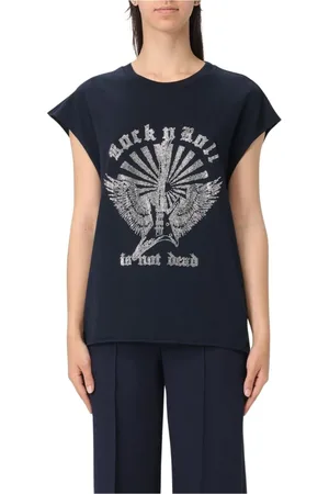 Zadig & Voltaire Koszulki, Kobieta, Niebieski, M, Rhinestone Rock n Roll Guitar Tee