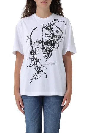 Alexander McQueen Koszulki, Kobieta, Biały, S, Kwiatowy T-shirt z czaszką