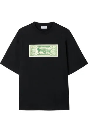 OFF-WHITE Koszulki, Mężczyzna, Czarny, M, Bawełna, Czarna Koszulka Skate z Motywem Banknotu i Strzały