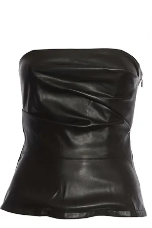 ROTATE Koszulki, Kobieta, Czarny, S, Skóra, Eko-Skóra Czarny Bustier Top