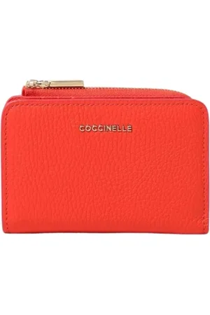 Coccinelle Akcesoria, Kobieta, Pomarańczowy, ONE SIZE, Czarna Skórzana Portmonetka Na Zamek Błyskawiczny