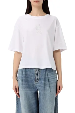 Armani Exchange Koszulki, Kobieta, Biały, L, Kryształowy Biały T-shirt z Logo
