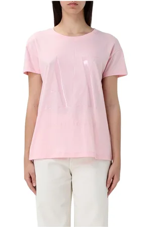Armani Exchange Koszulki, Kobieta, Różowy, M, Czarna Koszulka z Logo Wypukłym