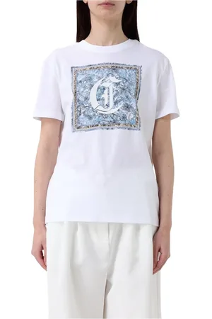Roberto Cavalli Koszulki, Kobieta, Biały, XL, Kwiatowy T-shirt z krótkim rękawem