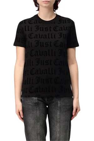 Roberto Cavalli Koszulki, Kobieta, Czarny, XS, Czarna Koszulka z Logo