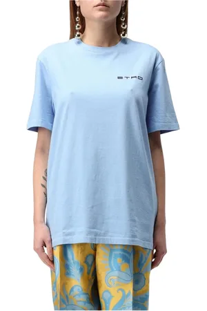 Etro Koszulki, Kobieta, Niebieski, XS, Niebieski T-shirt z Logo dla Kobiet