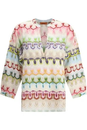 Missoni Bluzki, Kobieta, Wielobarwność, M, Bluza z Wzorem Zig Zag i Dekoltem w Szpic