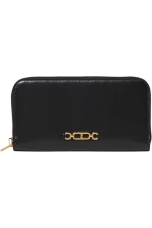 Tom Ford Akcesoria, Kobieta, Czarny, ONE SIZE, Czarna skórzana portmonetka z łańcuszkiem