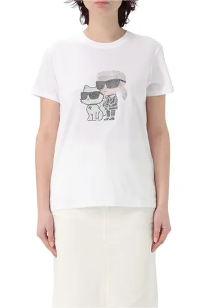 Karl Lagerfeld Koszulki, Kobieta, Biały, S, Choupette Rhinestone T-shirt