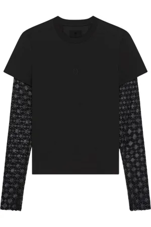 Givenchy Koszulki, Kobieta, Czarny, S, Czarny Top z Koronkowym Rękawem