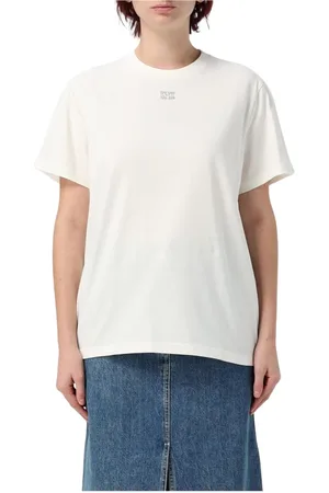 Ganni Koszulki, Kobieta, Biały, XS, Biała Bawełniana T-shirt z Krótkim Rękawem