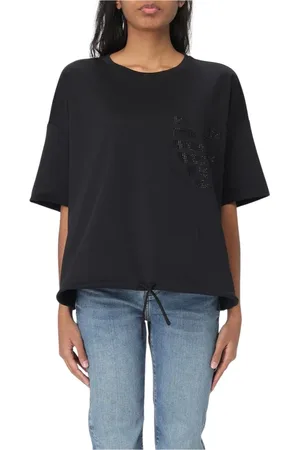 Emporio Armani Koszulki, Kobieta, Czarny, XS, Czarny Sweter z Haftem