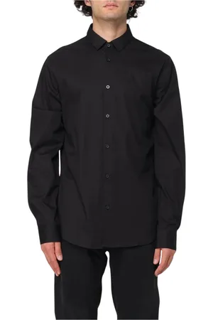 Armani Exchange Koszule, Mężczyzna, Czarny, S, Czarna Bawełniana Koszula z Długim Rękawem
