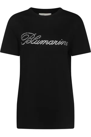 BLUMARINE Koszulki, Kobieta, Czarny, S, Czarna Bawełniana Koszulka z Logo