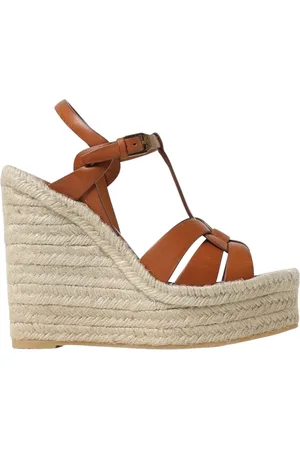 Saint Laurent Buty, Kobieta, brązowy, 36 1/2 EU, Skórzane Sandały na Koturnie