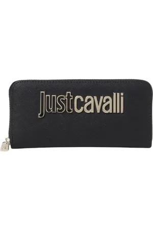 Roberto Cavalli Akcesoria, Kobieta, Czarny, ONE SIZE, Czarna Portfel z Logo Zip Around