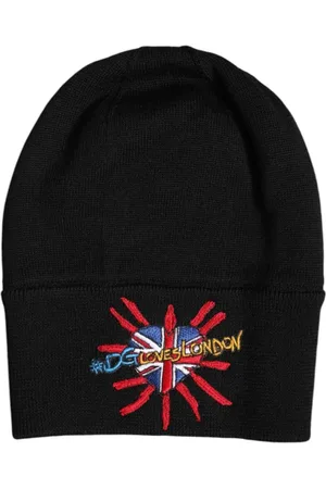 Dolce & Gabbana Akcesoria, Mężczyzna, Czarny, ONE SIZE, Logo Detail Virgin Wool Beanie Czapka