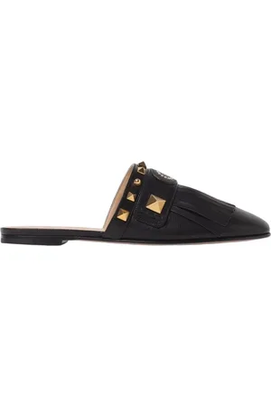 VALENTINO GARAVANI Buty, Kobieta, Czarny, 37 1/2 EU, Len, Czarne Skórzane Mokasyny z Frędzlami
