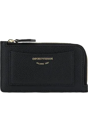 Emporio Armani Akcesoria, Kobieta, Czarny, ONE SIZE, Len, Czarny portfel z zamkiem błyskawicznym