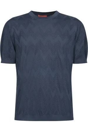 Missoni Koszulki, Mężczyzna, Niebieski, XL, Zigzag Teksturowany T-shirt z krótkim rękawem