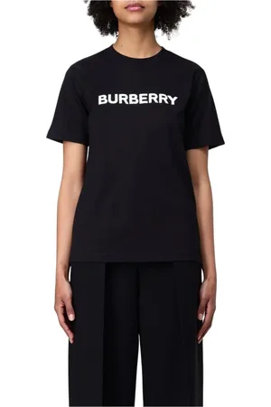 Burberry Koszulki, Kobieta, Czarny, XS, Czarna Bawełniana Koszulka z Logo