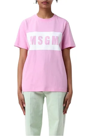 Msgm Koszulki, Kobieta, Różowy, S, Czarna Koszulka z logo dla kobiet