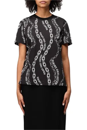 VERSACE Koszulki, Kobieta, Czarny, M, T-shirt z łańcuchem Styl Casual