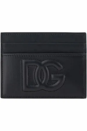 Dolce & Gabbana Akcesoria, Kobieta, Czarny, ONE SIZE, Czarny Portfel na Karty z Wytłoczonym Logo