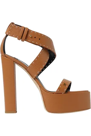 Elisabetta Franchi Buty, Kobieta, brązowy, 37 EU, Czarne Skórzane Sandały na Platformie