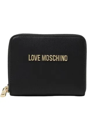 Moschino Akcesoria, Kobieta, Czarny, ONE SIZE, Czarna skórzana portmonetka Zip Around