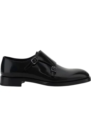 Prada Buty, Mężczyzna, Czarny, 39 1/2 EU, Czarne Skórzane Buty Monk Strap