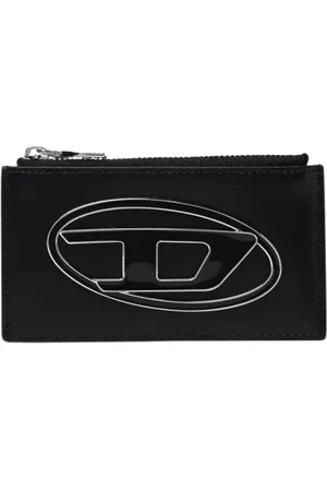 Diesel Akcesoria, Kobieta, Czarny, ONE SIZE, Czarna Skórzana Portmonetka z Logo